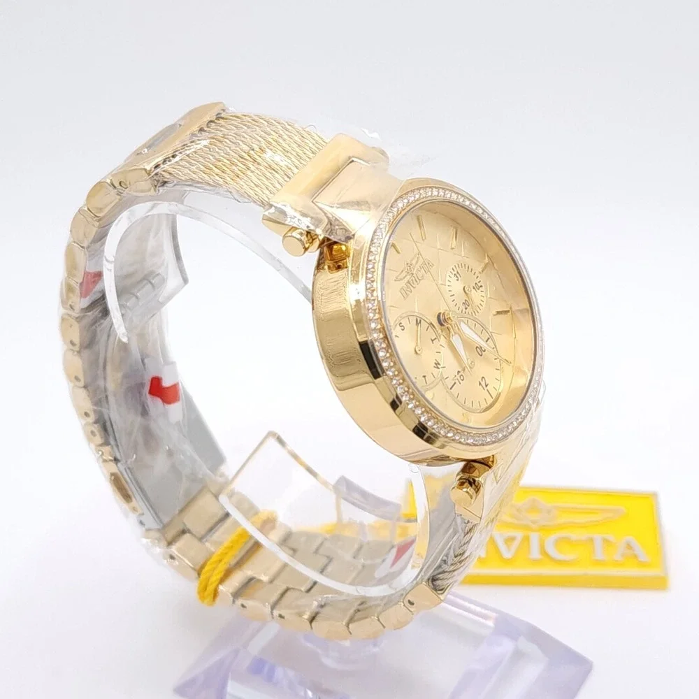 Invicta Angel Eterna 28918 Womens Watch Gold Crystal Bezel 36mm Quartz NEW